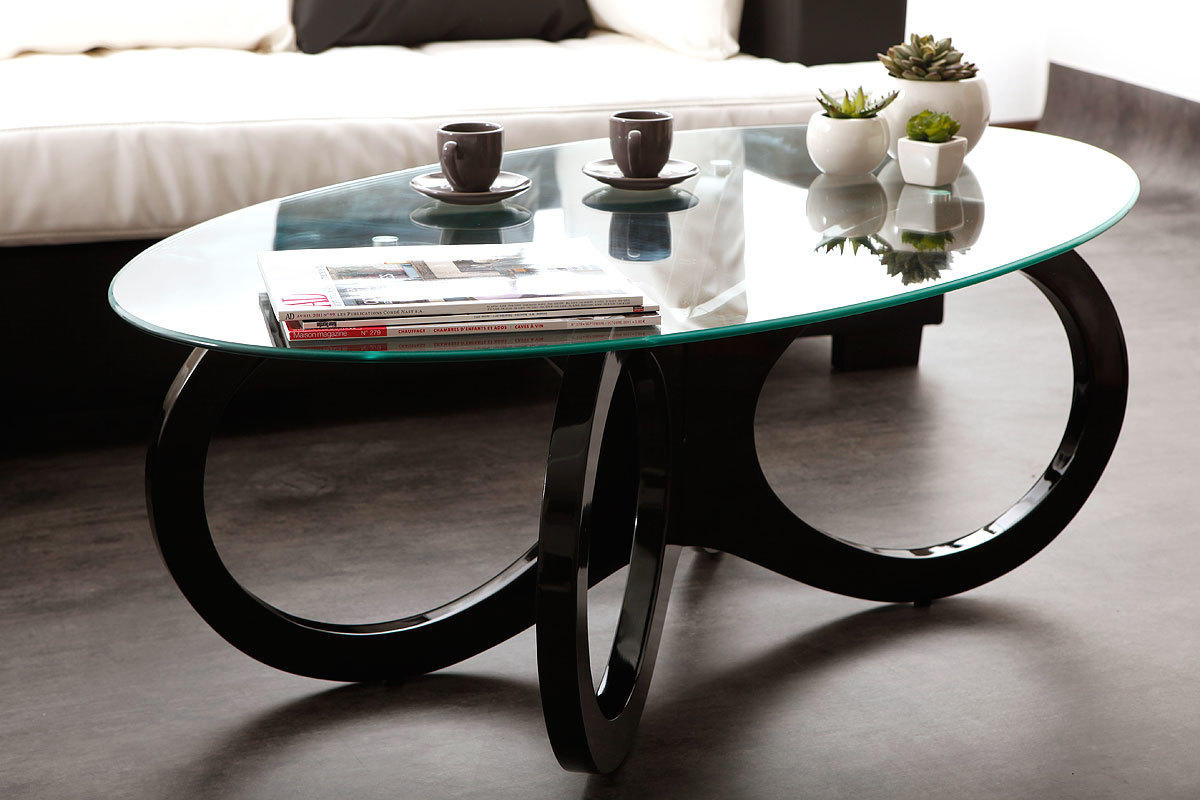 Mesa de sal&oacute;n negra de cristal  BUTTERFLY