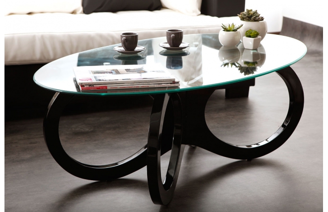 Mesa de sal&oacute;n negra de cristal  BUTTERFLY