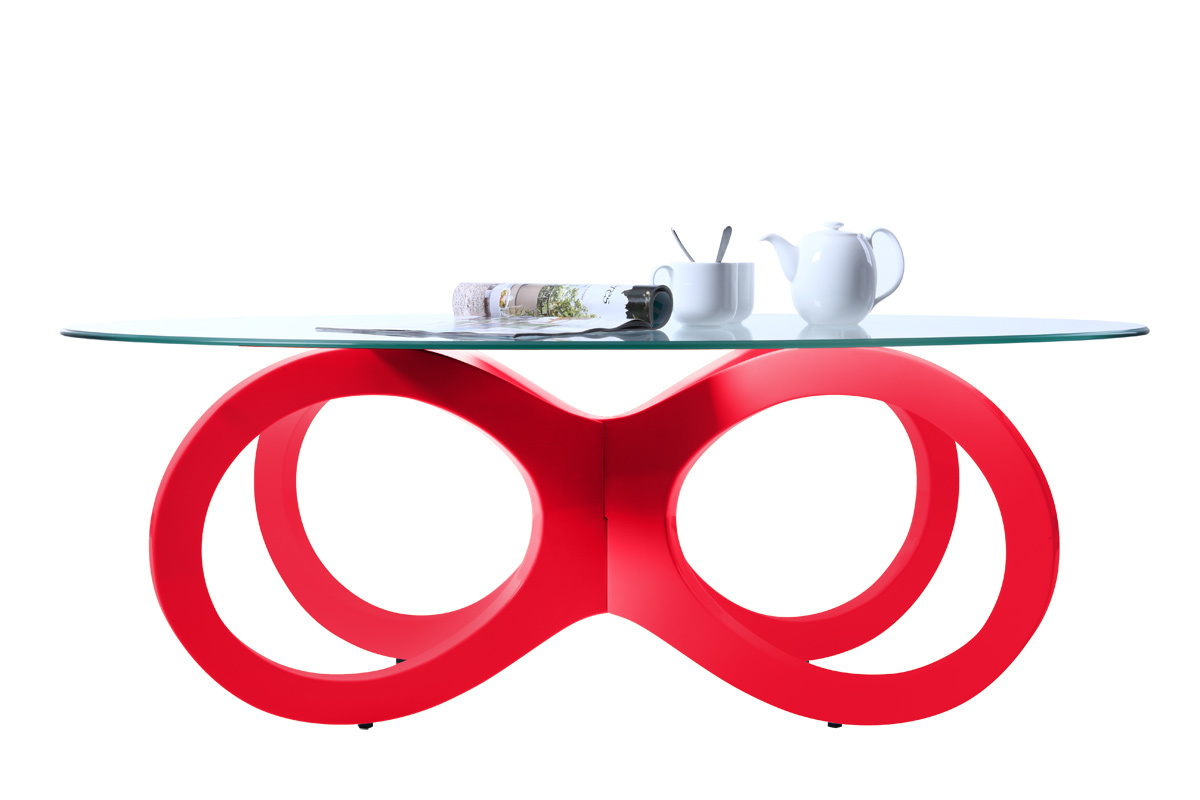 Mesa de sal&oacute;n roja de cristal  BUTTERFLY