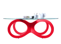 Mesa de sal&oacute;n roja de cristal  BUTTERFLY