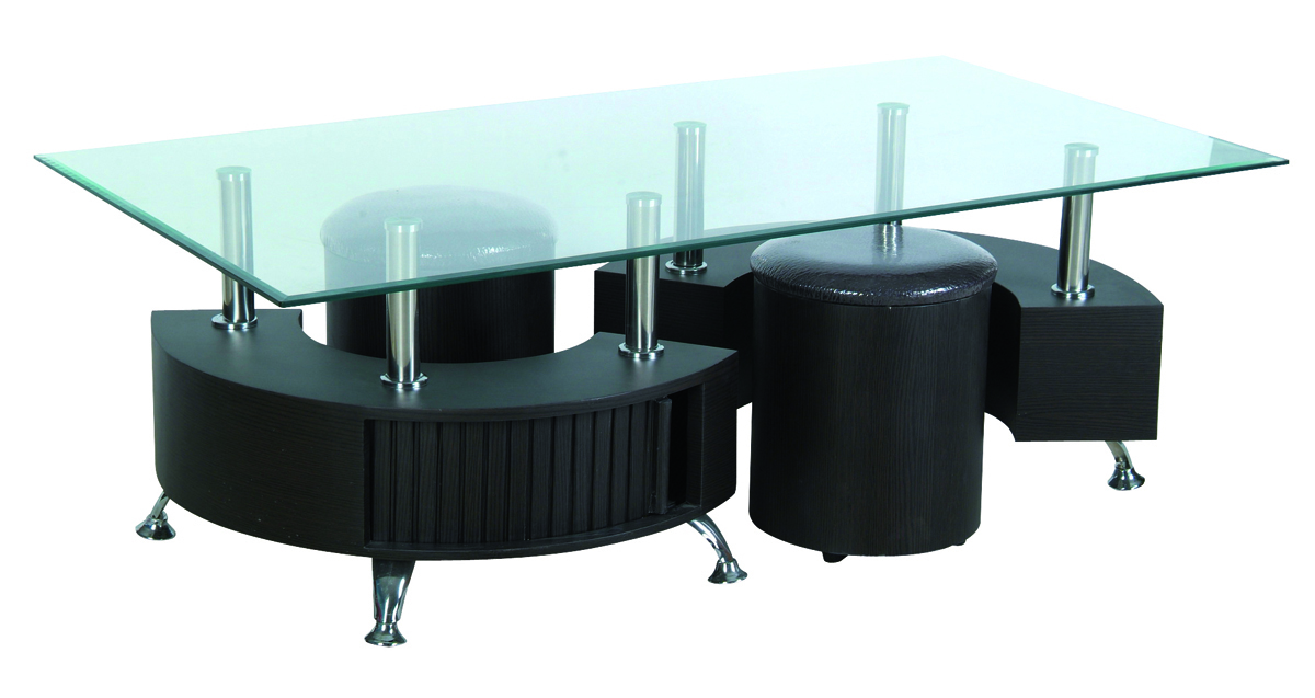 Mesa de sal&oacute;n y sus 2 pufs de dise&ntilde;o Joana.