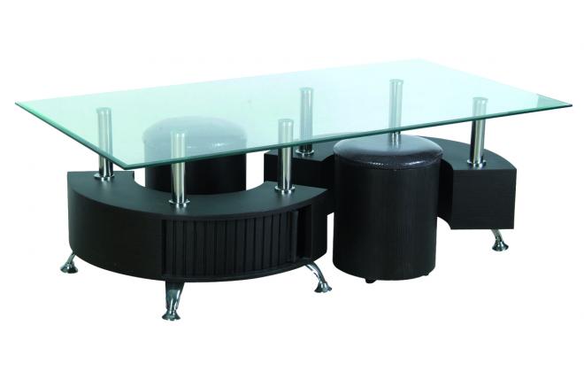 Mesa de sal&oacute;n y sus 2 pufs de dise&ntilde;o Joana.