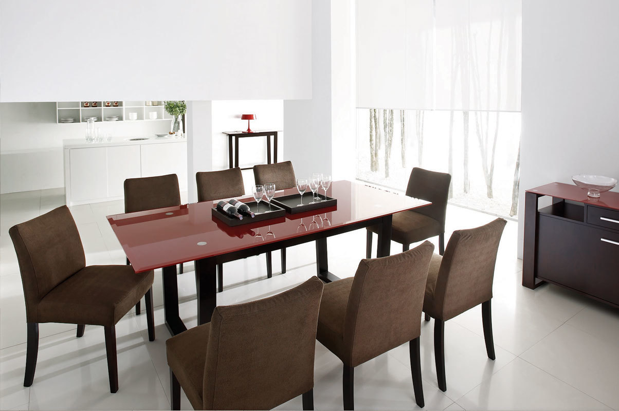 Mesa Layton-de roble de color light cappuccino- Encimera de cristal rojo