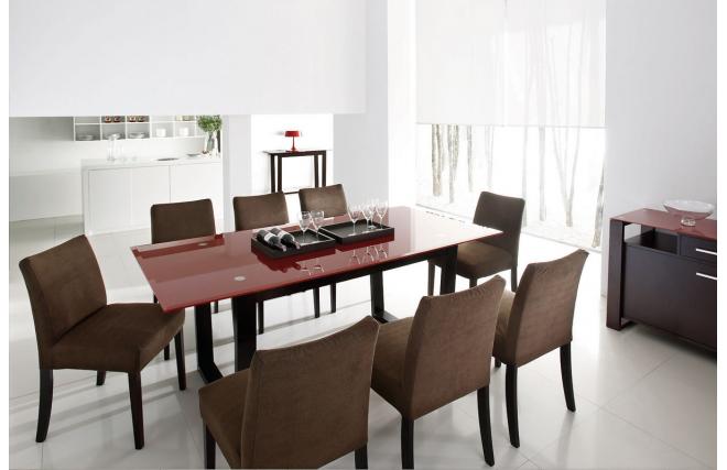 Mesa Layton-de roble de color light cappuccino- Encimera de cristal rojo