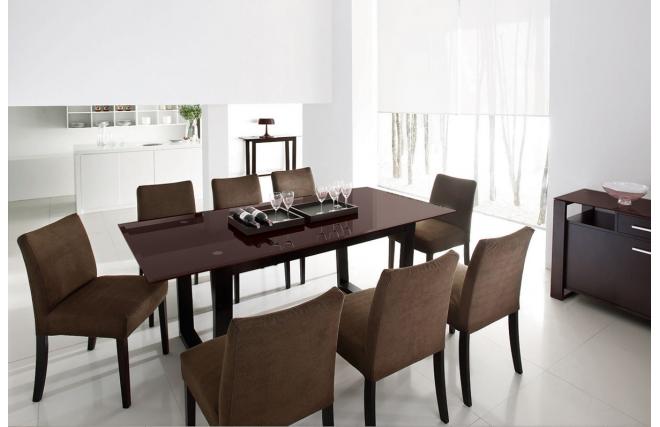 Mesa layton de roble de color weng&eacute; y encimera de cristal