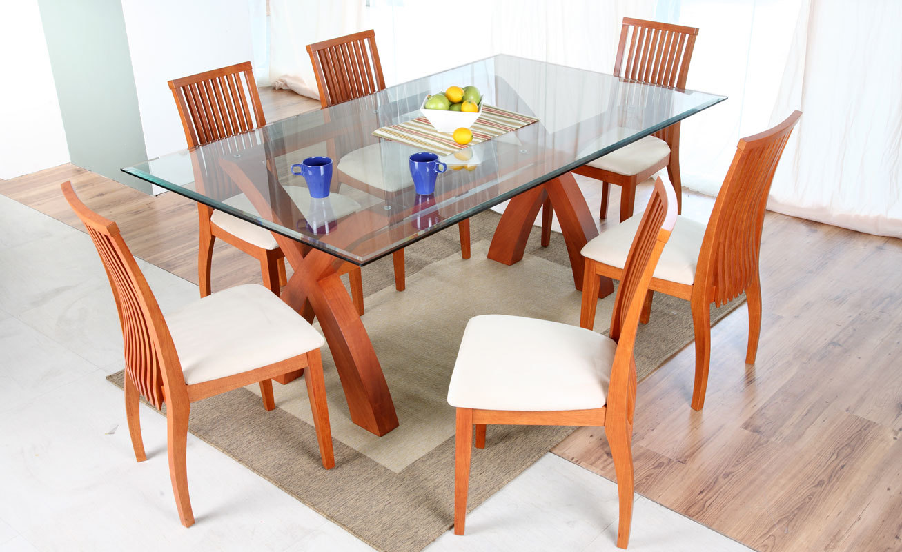 Mesa NICOLAS con encimera de cristal color cerezo