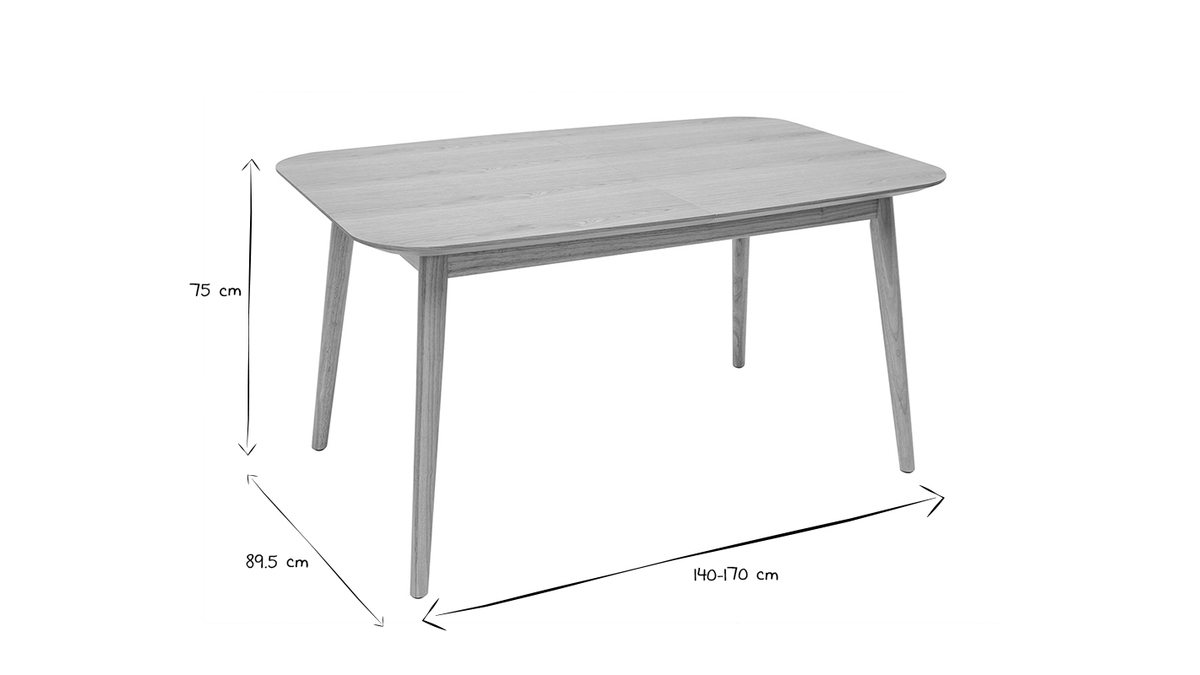 Mesa rectangular extensible con extensiones integradas de roble claro 140-170 cm ANK