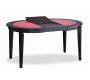 Mesa Redonda extensible SARA- roble de color weng&eacute;- encimera de cristal rojo