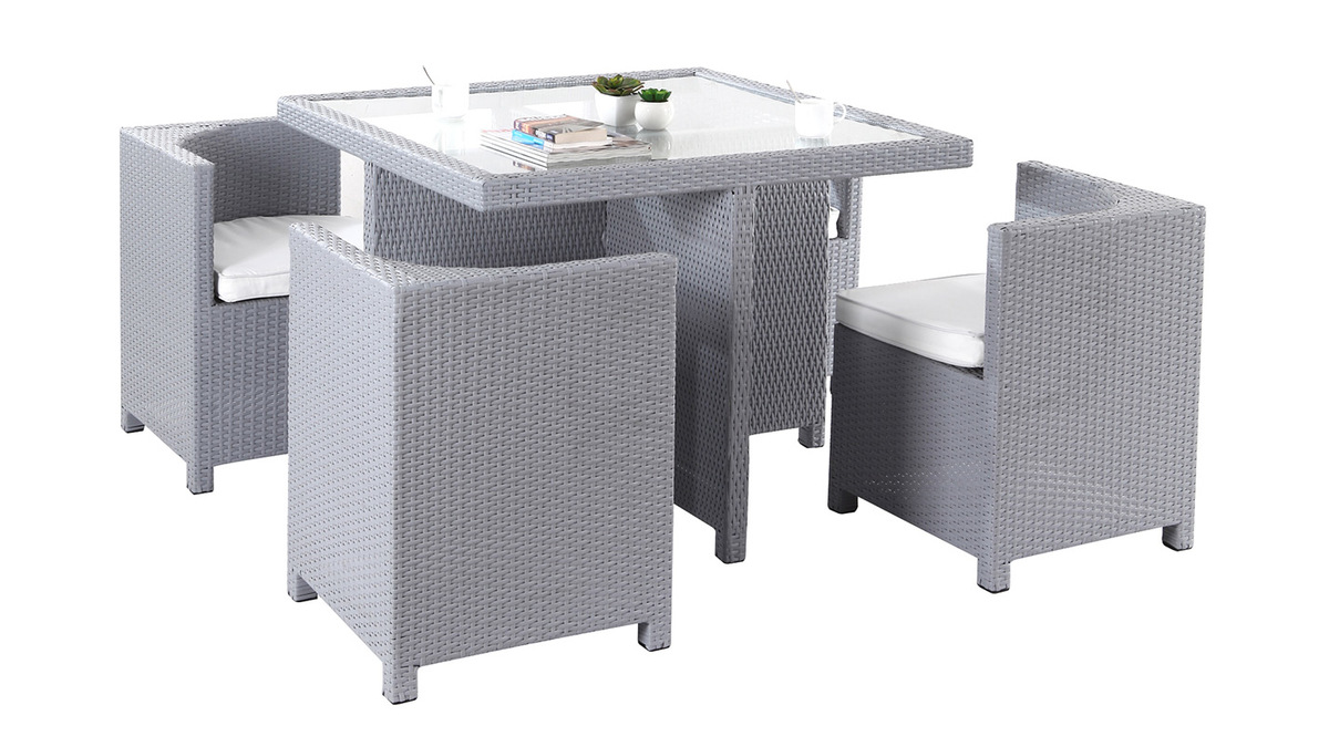 Mobiliario de jardn resina trenzada mesa y sillas gris GRECQUES