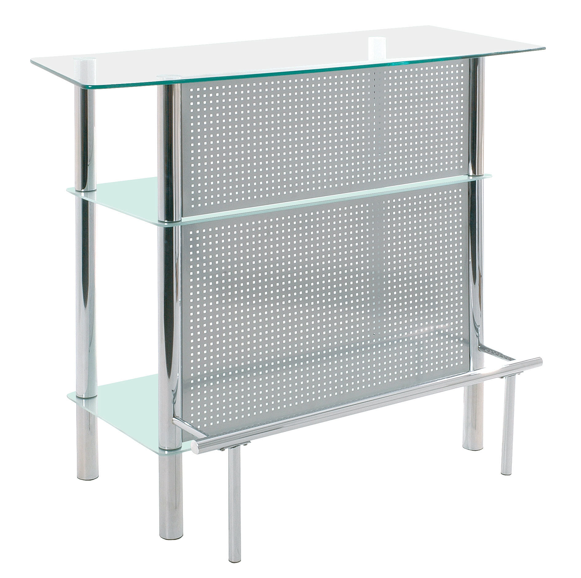 Mueble / barra ACAPULCO de acero cromado y cristal templado 