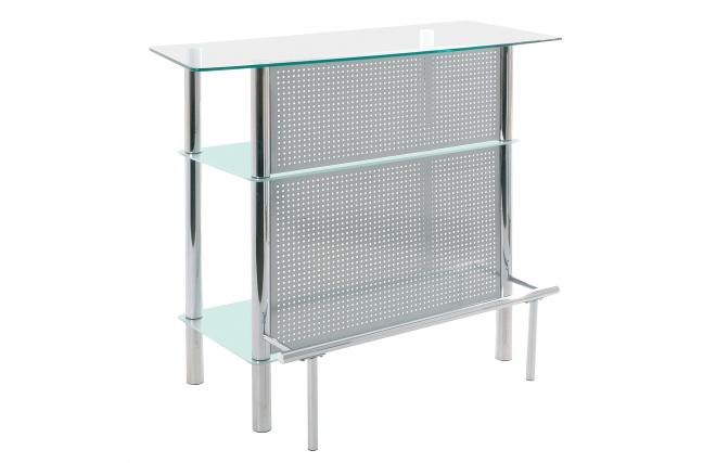 Mueble / barra ACAPULCO de acero cromado y cristal templado 