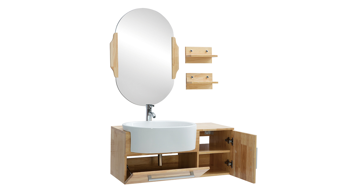Mueble de bao: lavabo, mueble, estantera y espejo NIVAN