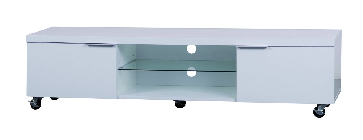 Mueble de TV de dise&ntilde;o blanco LEA 170cm con ruedas 2 estanter&iacute;as y 2 cajones 