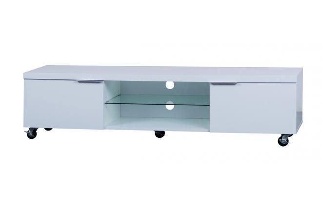 Mueble de TV de dise&ntilde;o blanco LEA 170cm con ruedas 2 estanter&iacute;as y 2 cajones 