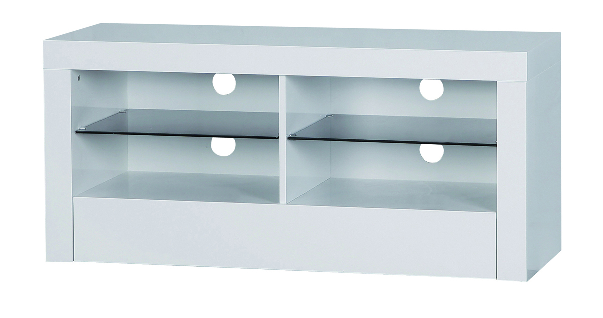 Mueble de TV de dise&ntilde;o GLORIA de color blanco 4 estanter&iacute;as y 1 caj&oacute;n 