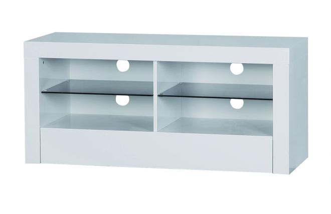 Mueble de TV de dise&ntilde;o GLORIA de color blanco 4 estanter&iacute;as y 1 caj&oacute;n 