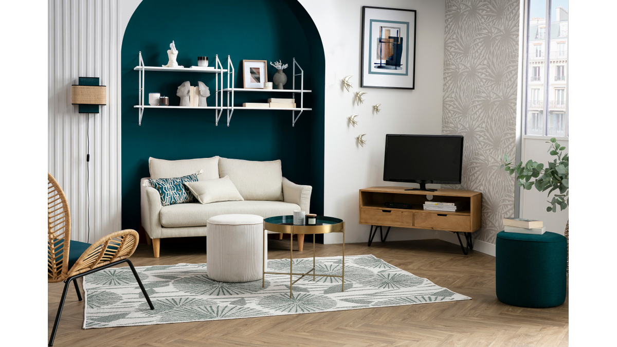 Mueble TV angular de madera de mango maciza y metal 100cm VIBES