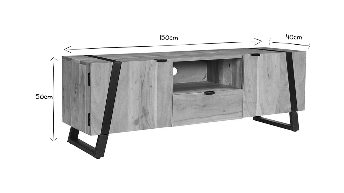 Mueble TV de acacia maciza y metal negro 150cm ALVARO
