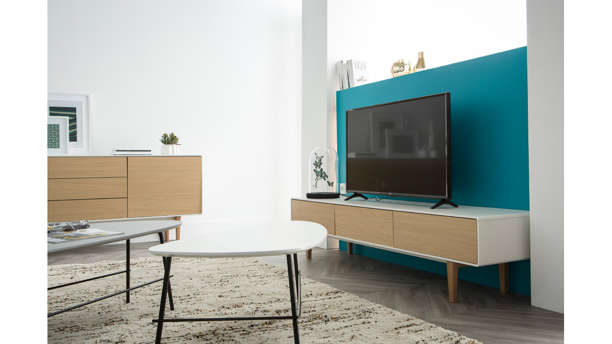 Mueble TV diseo contemporneo blanco y madera ROMY