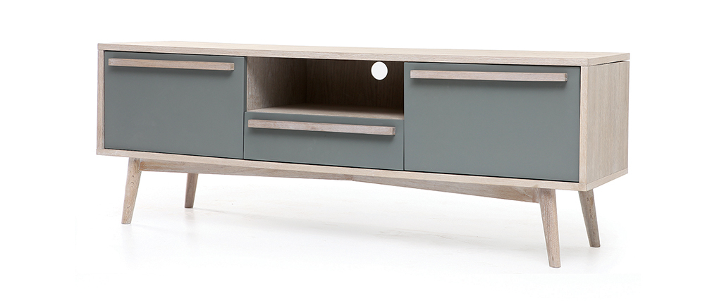 Mueble TV escandinavo roble blanco y gris mate NARVIK, ficha técnica Mueble TV escandinavo roble blanco y gris mate NARVIK, ficha técnica
