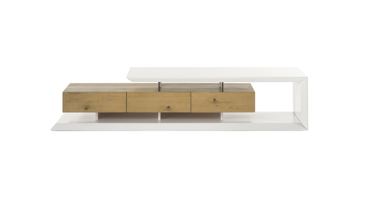 Mueble TV moderno lacado blanco y madera RITUEL