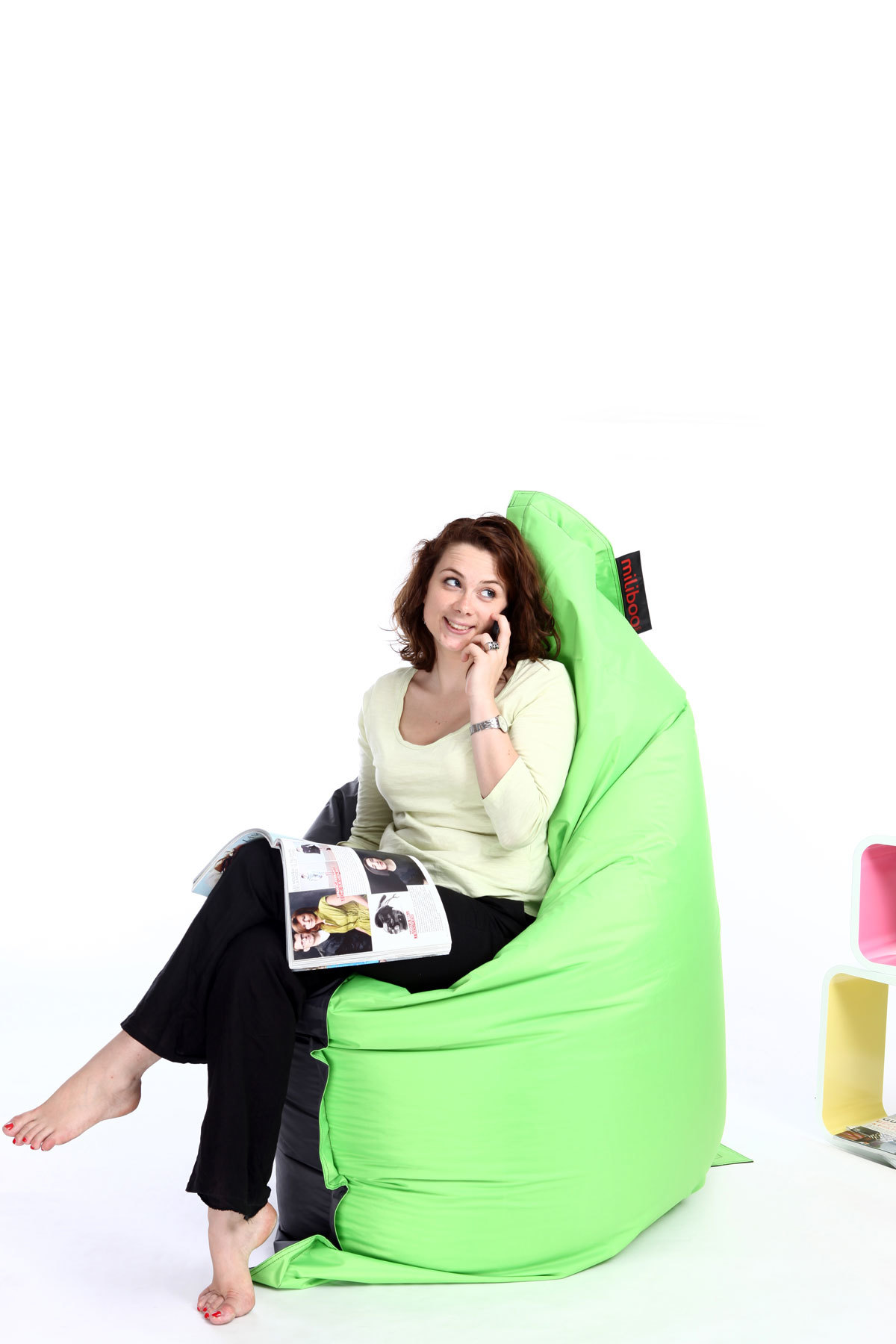 Puf gigante de dise&ntilde;o gris y verde anis BIG MILIBAG