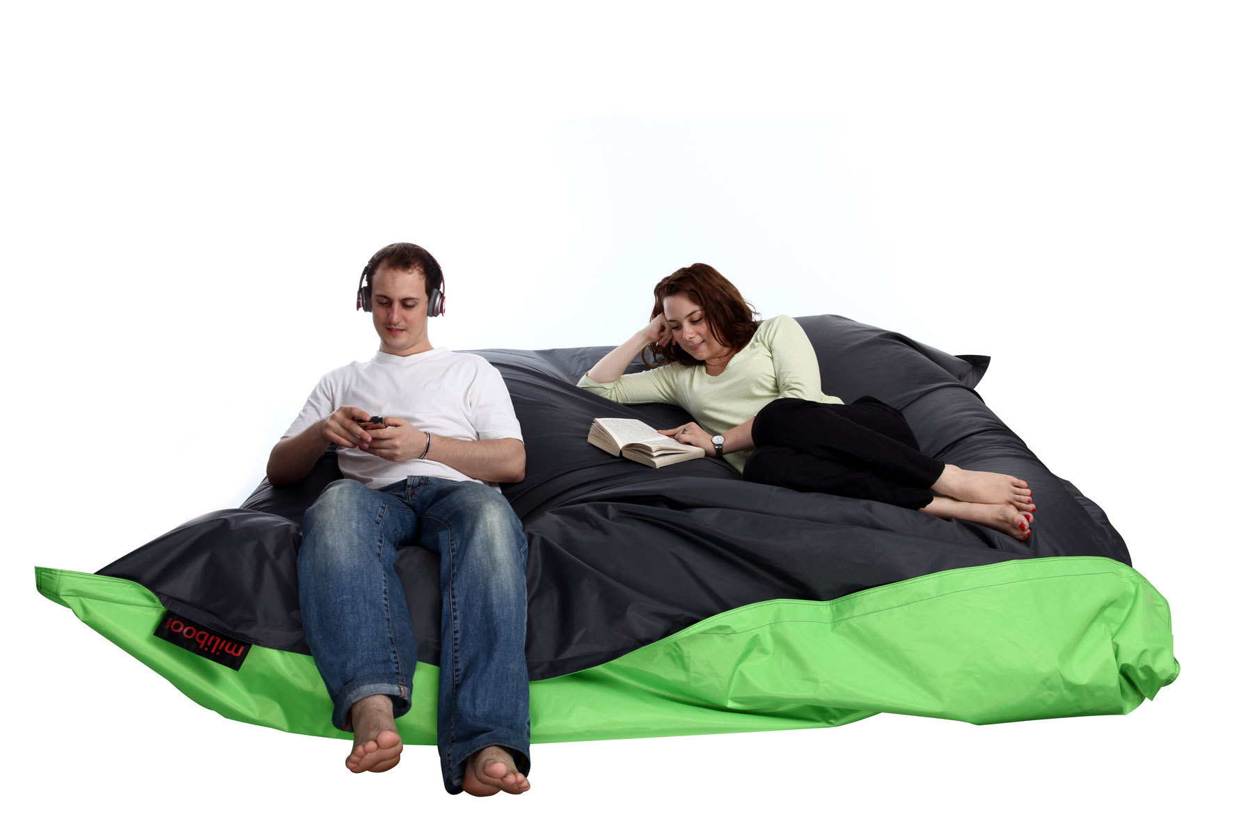 Puf gigante de dise&ntilde;o verde y gris FAMILY MILIBAG
