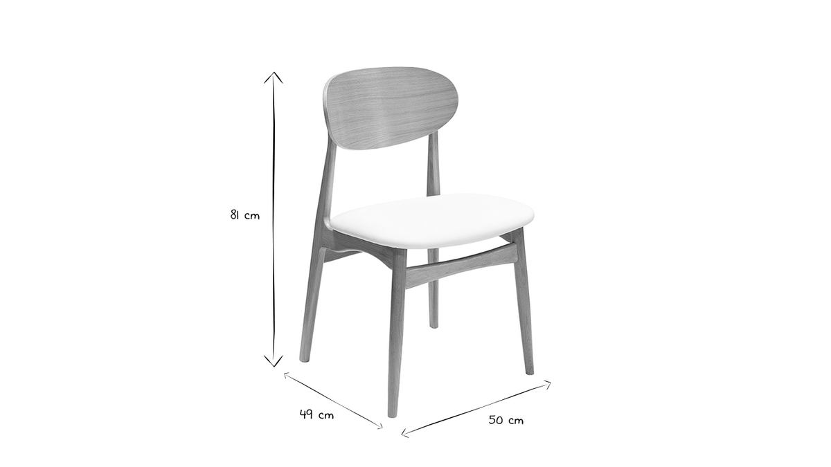 Set de 2 sillas de diseo de roble macizo blanco y madera clara VICKY