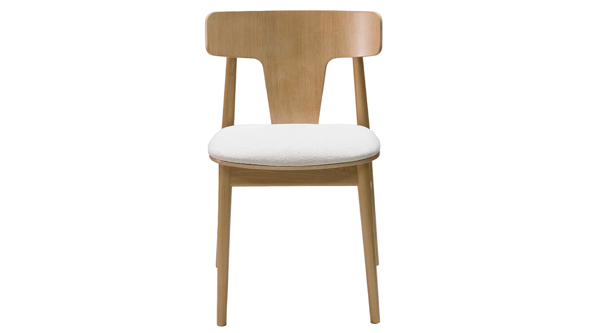 Set de 2 sillas nrdicas de roble y tejido efecto borreguillo color crudo LOUISA