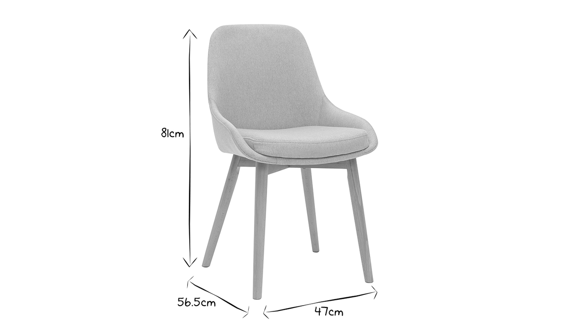 Set de 2 sillas nrdicas de tela gris clara y madera clara maciza HOLO