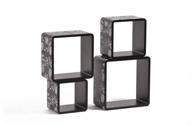Set de 4 estanter&iacute;as cuadradas POP impresas color negro