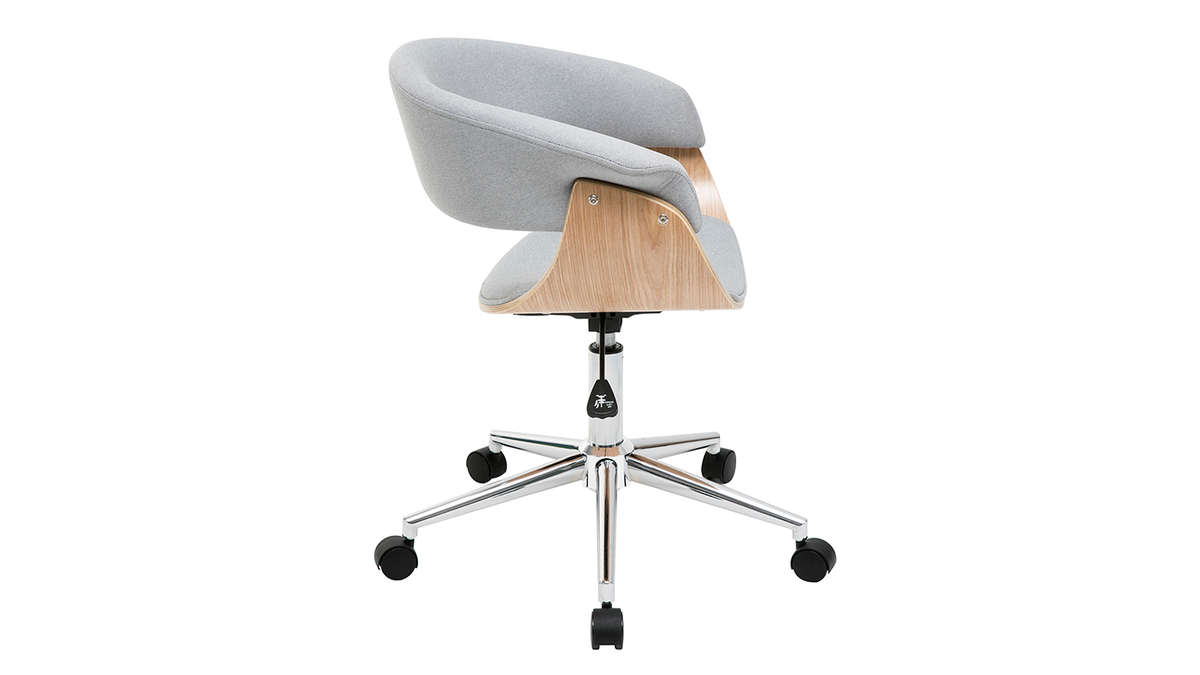 Silln de escritorio moderno tejido gris y madera clara OKTAV