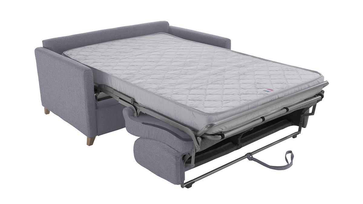 Sof cama 2-3 plazas nrdico gris y madera clara con colchn de 13 cm SKANDY