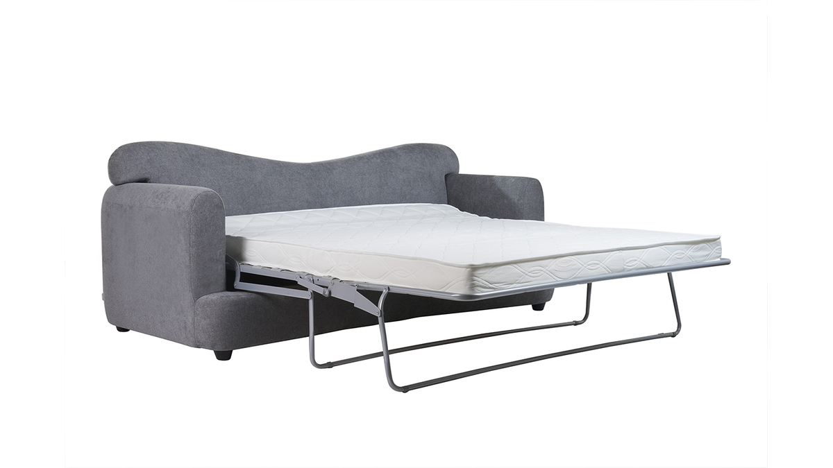 Sof cama 3-4 plazas desenfundable con forma de juda de tejido efecto aterciopelado gris antracita SACHA