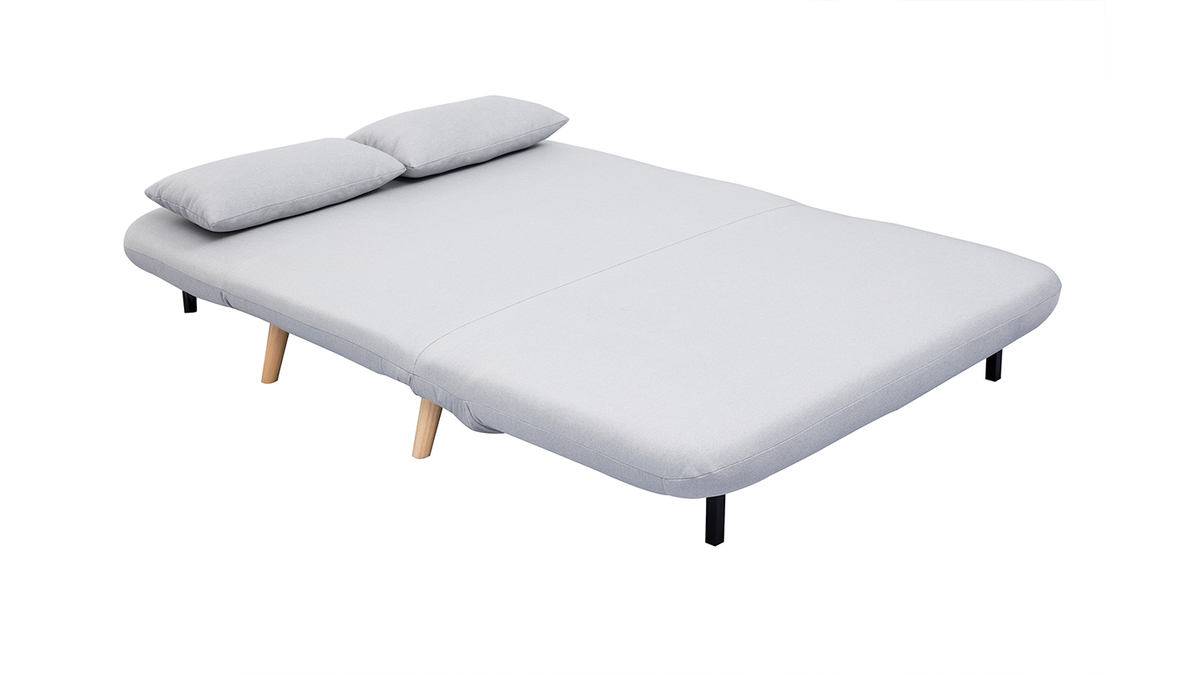 Sof cama convertible 2 plazas en tejido gris claro AMIKO