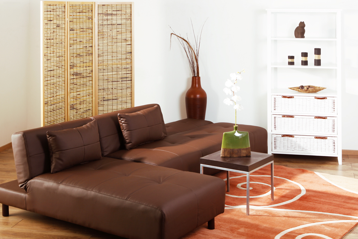 Sof&aacute;-cama  rinconero HOUSTON caf&eacute; de poliuretano