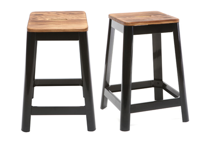 Set de 2&nbsp;taburetes de cocina industriales de metal negro y madera 65&nbsp;cm NICK