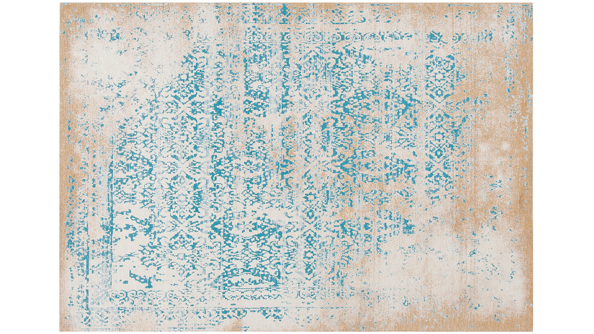 Alfombra abstracta de color crudo y azul 160 × 230 cm AZUR