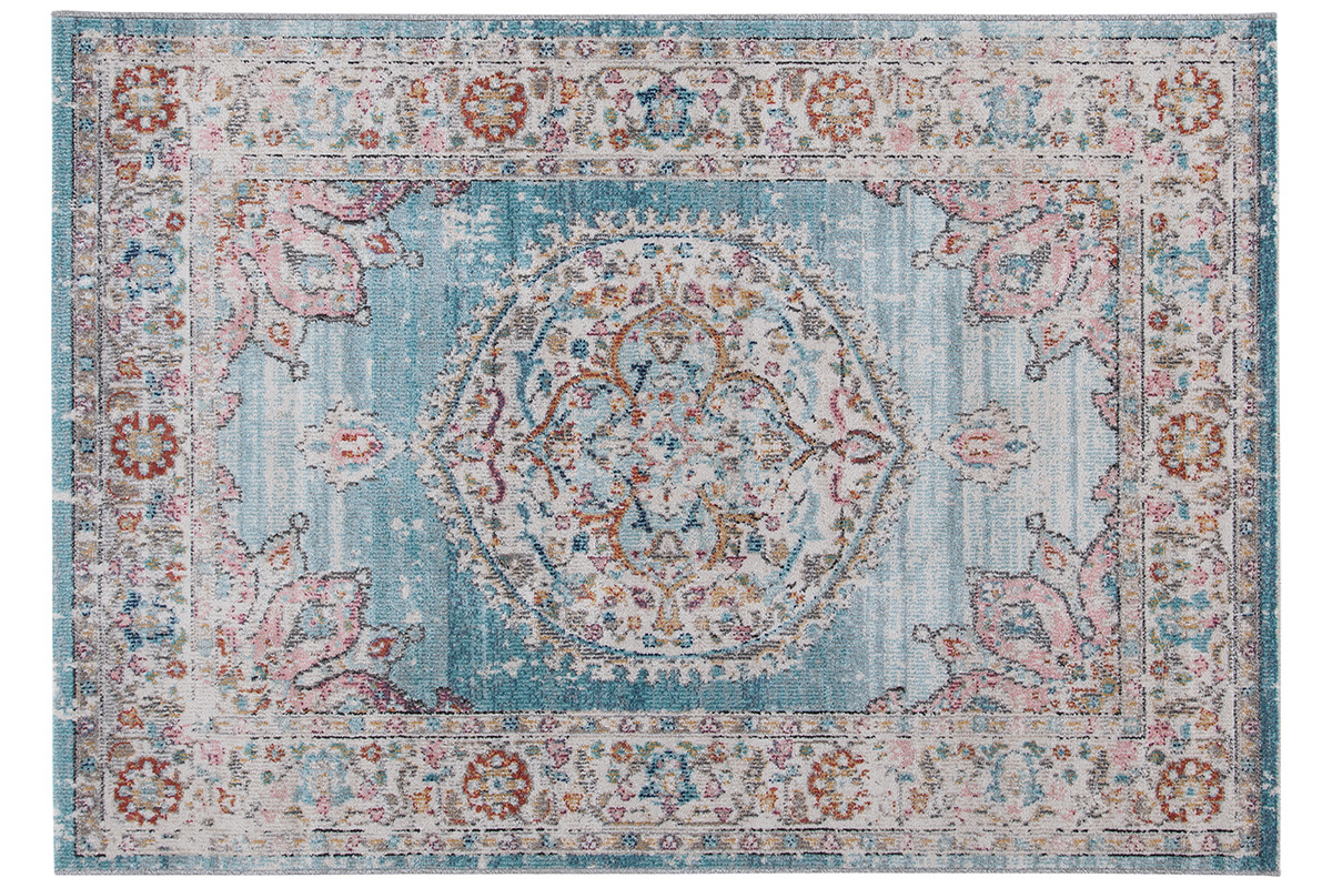 Alfombra azul con dibujo multicolor 160נ230cm TAET