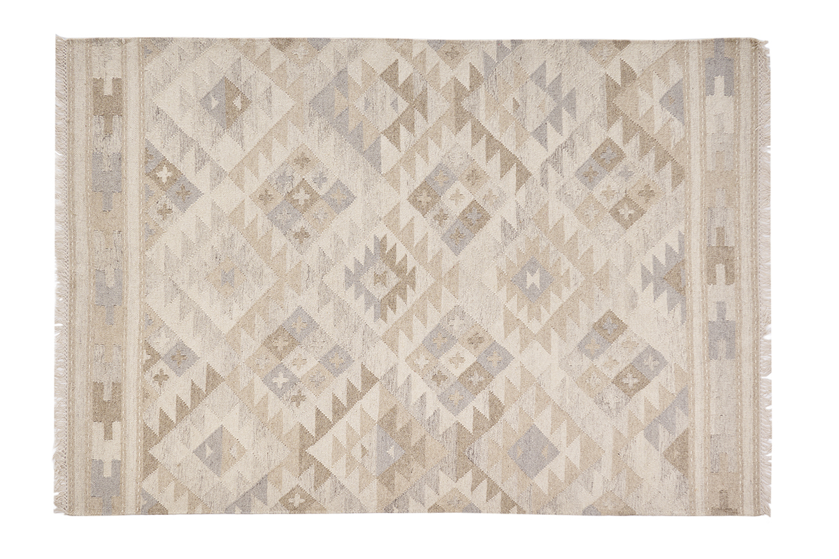 Alfombra bereber beige con motivos de lana y algodn 160 x 230 cm MAKA