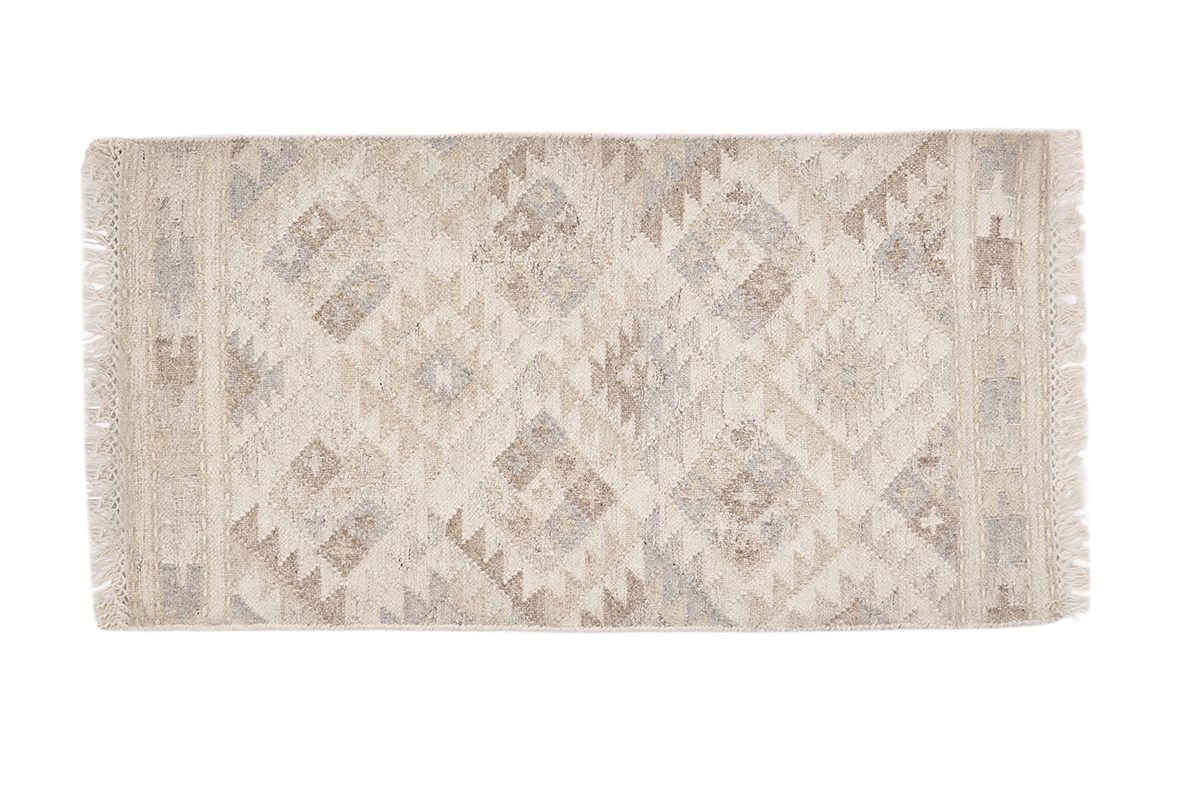 Alfombra bereber beige con patrones de lana y algodn de 60 x 120 cm MAKA