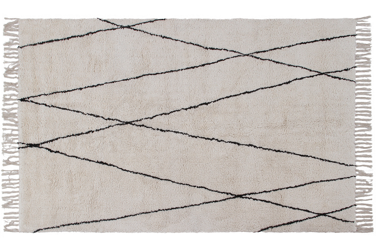 Alfombra bereber con flecos de algodn de color crudo 160נ230cm HODNA