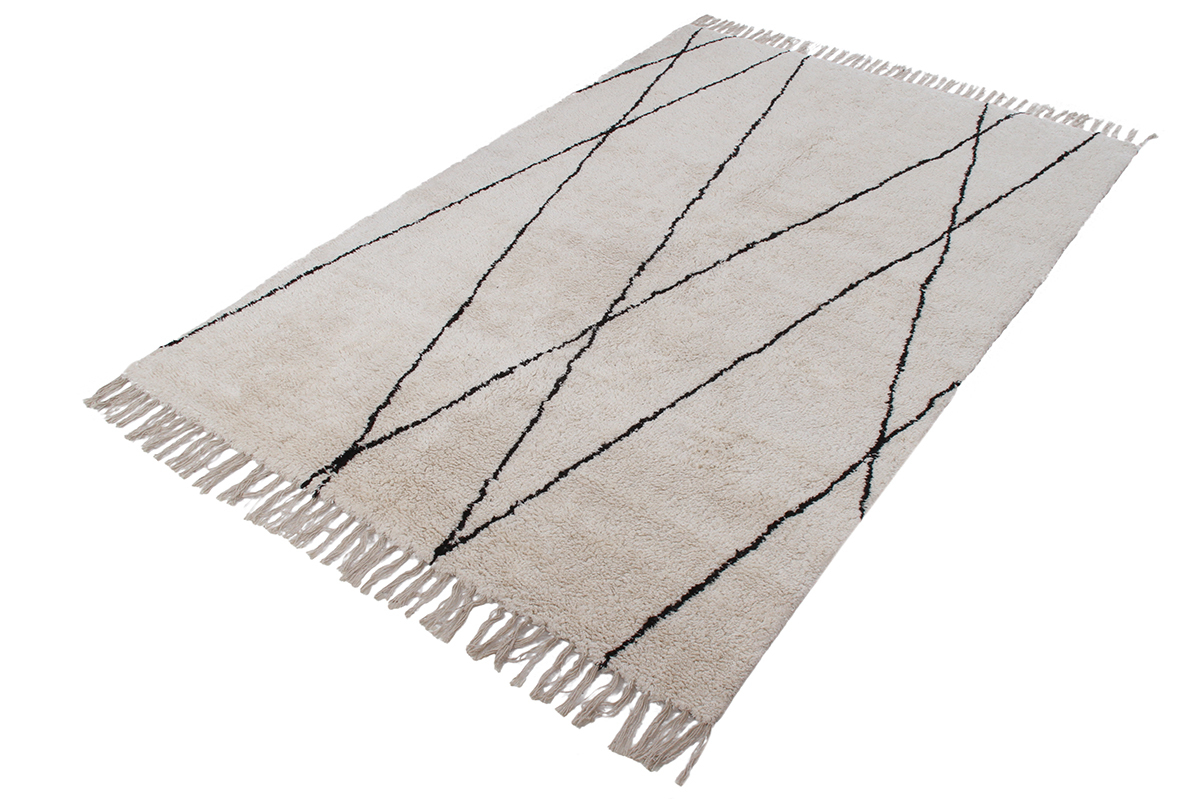 Alfombra bereber con flecos de algodn de color crudo 160נ230cm HODNA