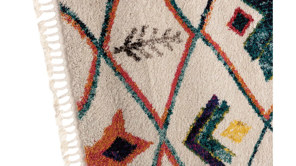 Alfombra bereber multicolor con pompones blancos 160 × 230 cm ALADIN