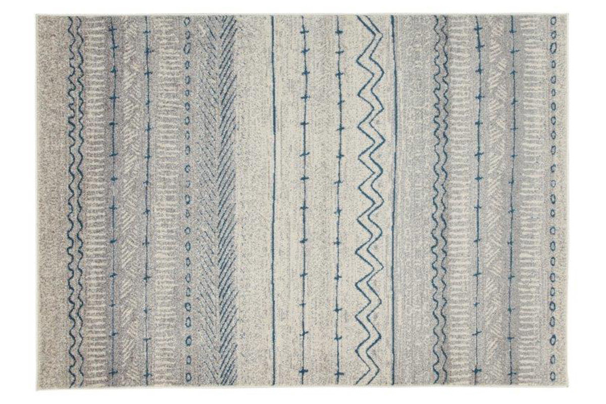 Alfombra con motivos  beige y azul 150 x 220 cm TRIBAL