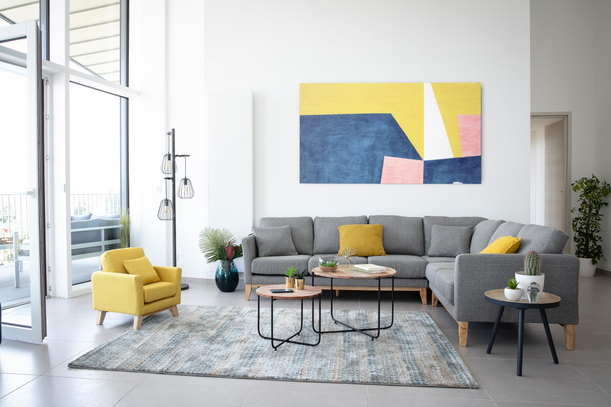 Alfombra con motivos grficos azul, marrn y gris 160 x 230 cm EPIS