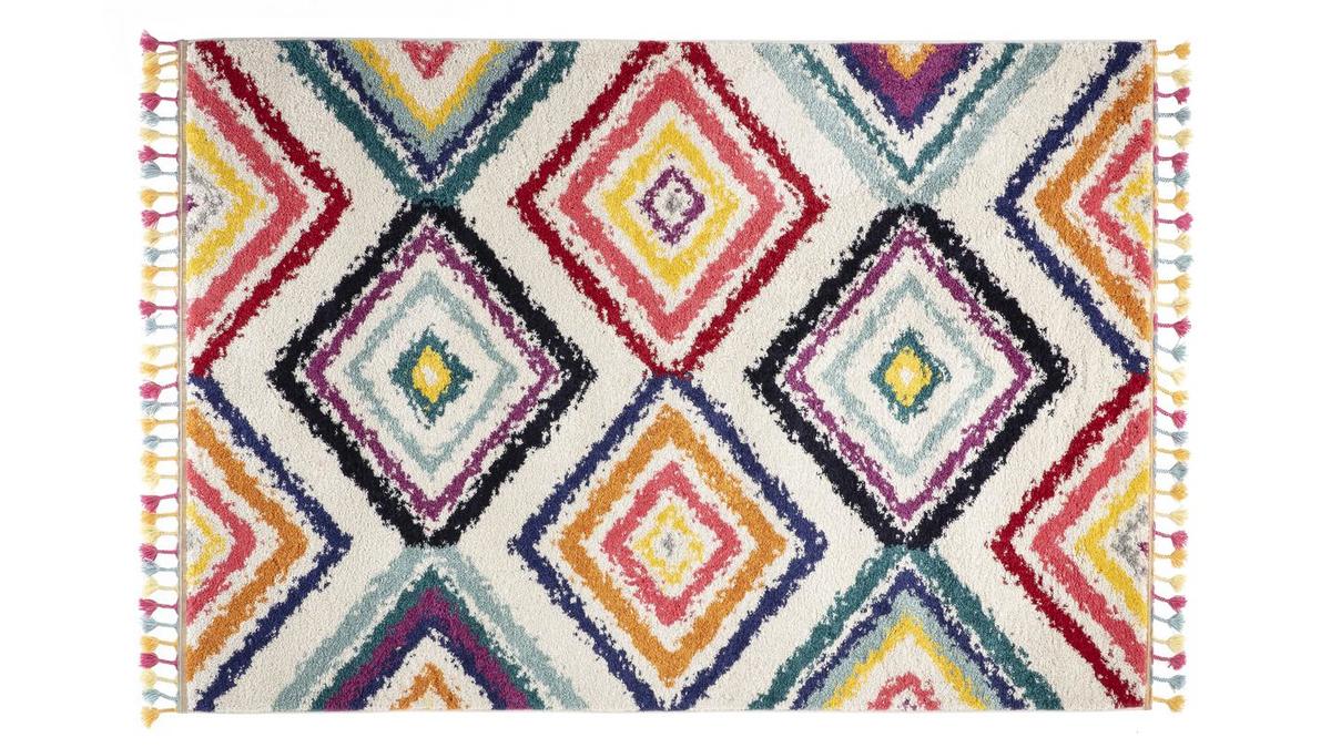 Alfombra de estilo bereber con pompones multicolor 160 × 230 cm JEMAA