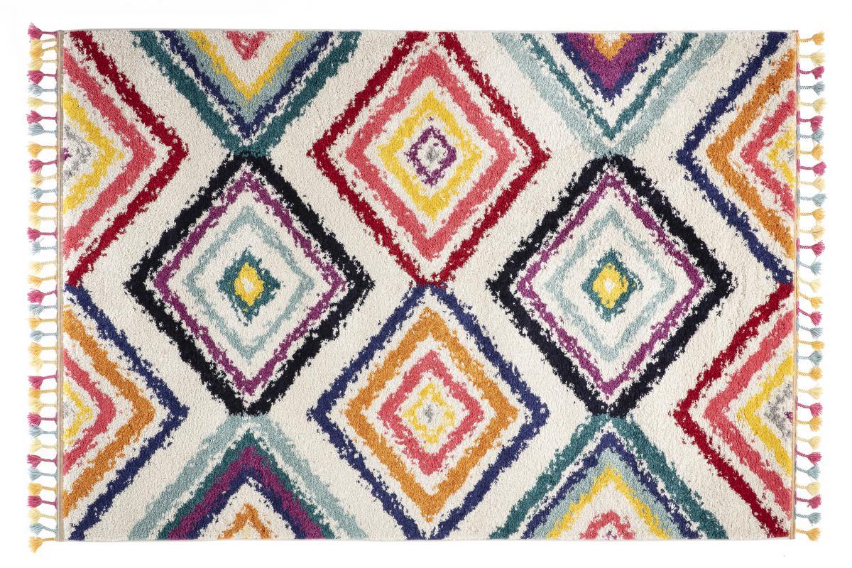 Alfombra de estilo bereber con pompones multicolor 200�נ290�cm JEMAA