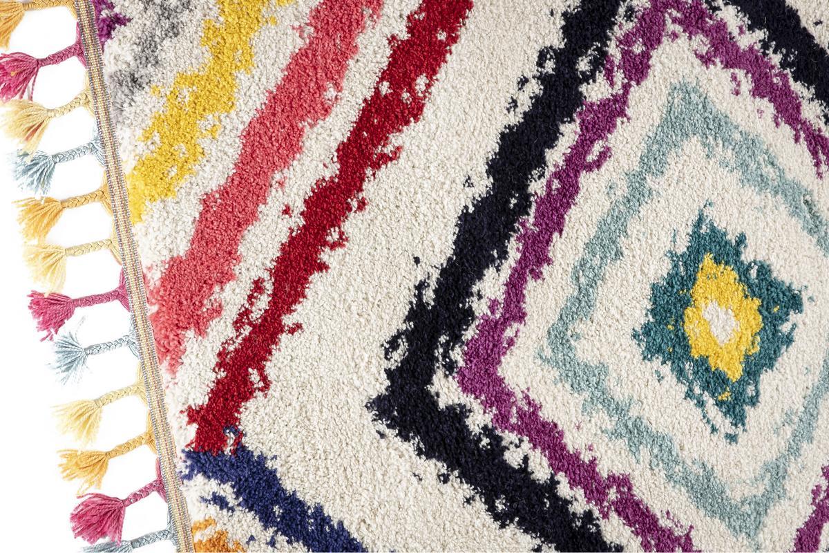 Alfombra de estilo bereber con pompones multicolor 200�נ290�cm JEMAA