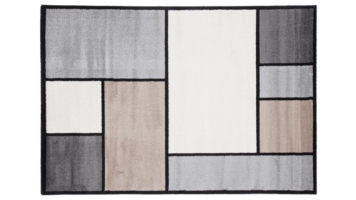 Alfombra dibujo blanco, beige y gris 160 x 230 cm - CUBIK